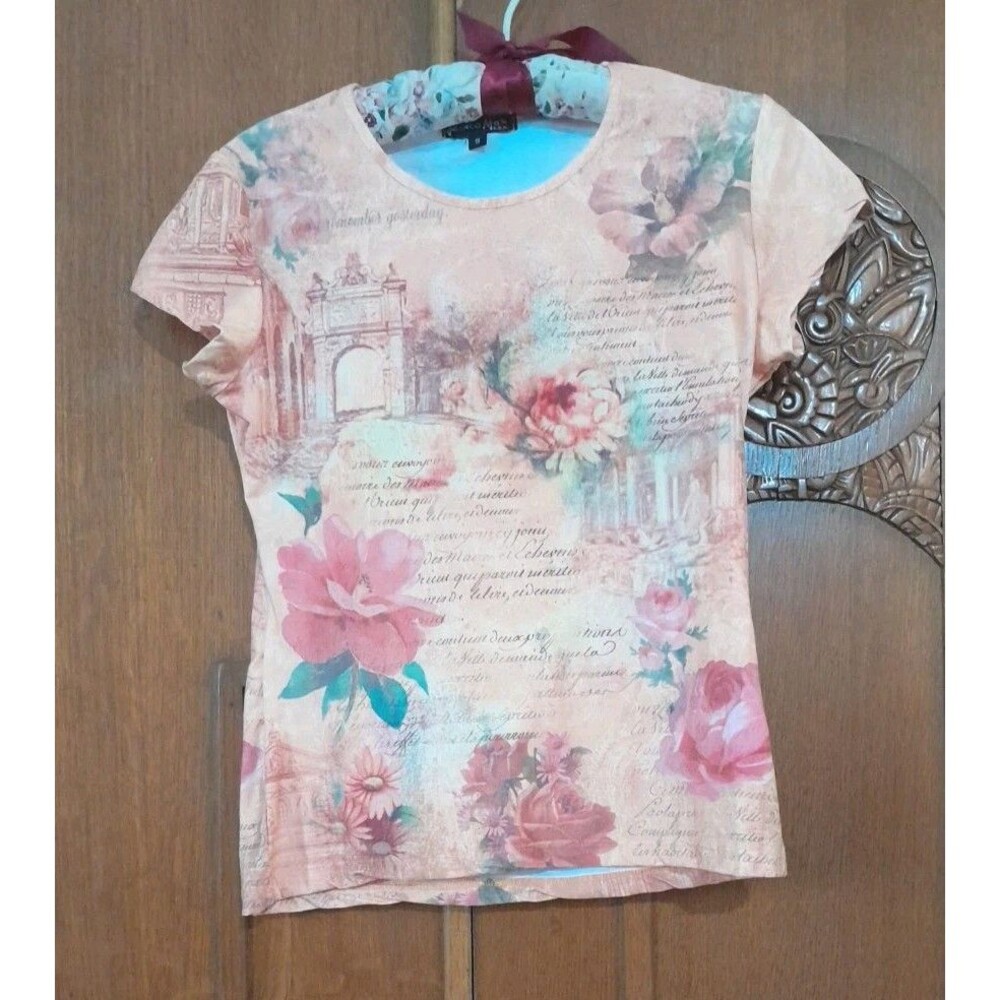 Vint. Jessica Max USA Women’s Small Colorful Paris Design Short Sleeve Top. B33